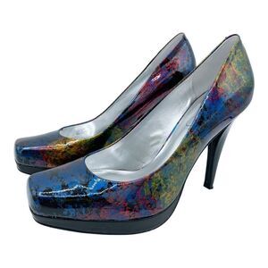 Jessica Simpson‎ Retro Colorful Splatter Pattern Platform Stiletto Heels Sz 8
